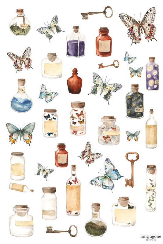 Butterfly Apothecary- A4 Size Pottery Ceramic Decal Transfer Sheet