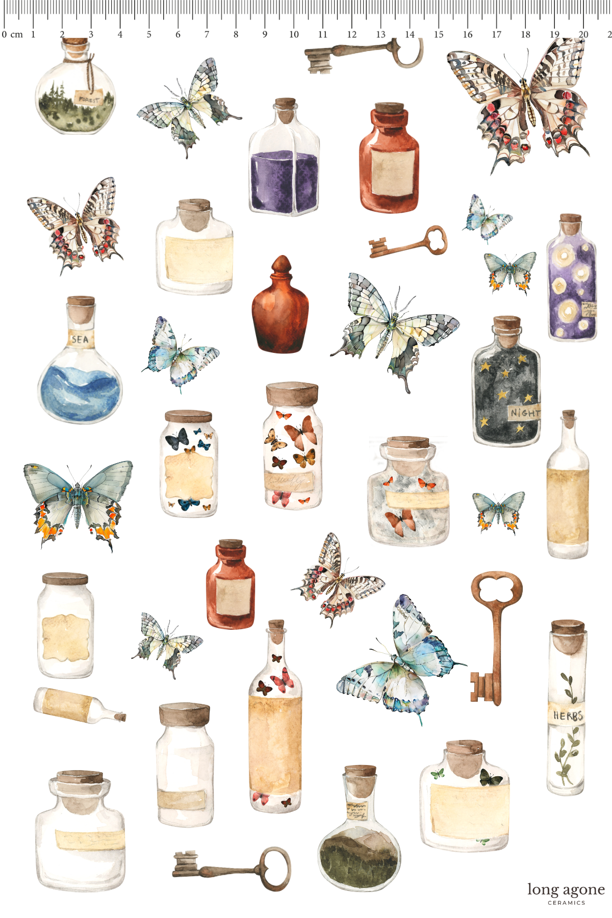 Butterfly Apothecary- A4 Size Pottery Ceramic Decal Transfer Sheet