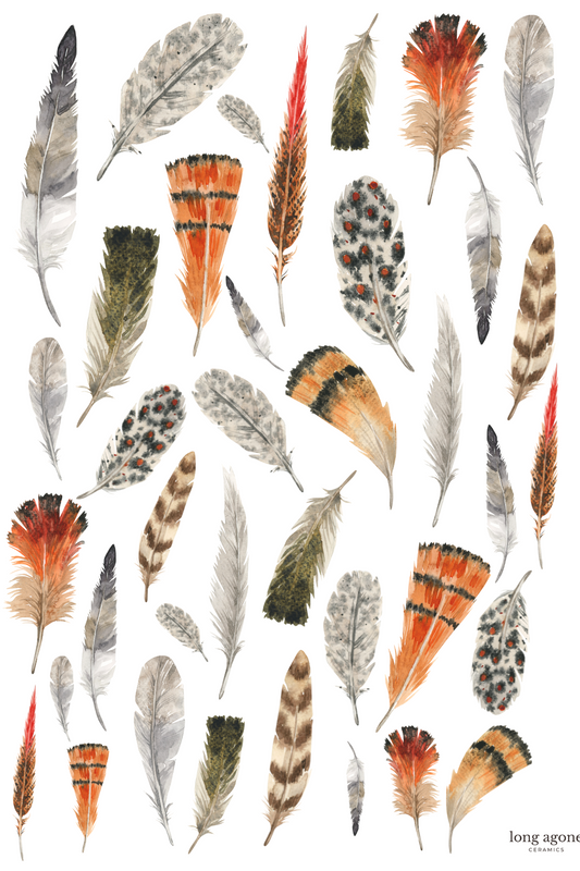 Watercolour Feathers- A4 Size Pottery Ceramic Decal Transfer Sheet