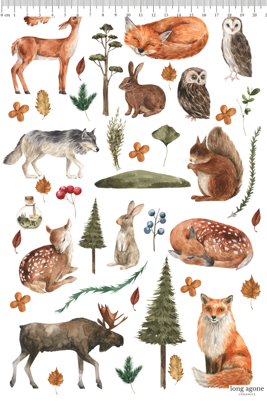 Forest Flora and Fauna- A4 Size Pottery Ceramic Decal Transfer Sheet