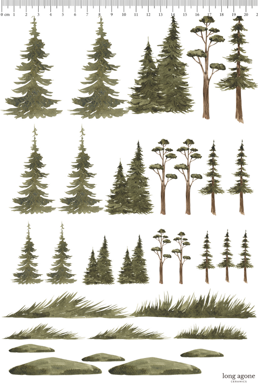 Watercolour Trees- A4 Size Pottery Ceramic Decal Transfer Sheet