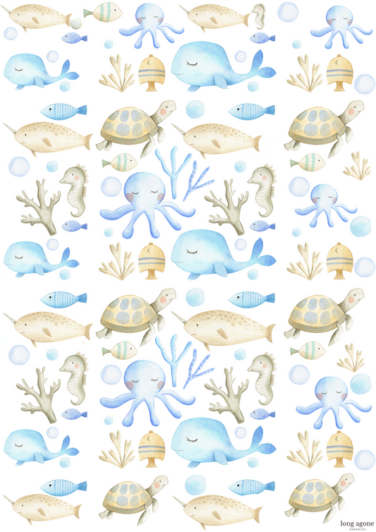 Whimsical Sea Life- A4 Size Pottery Ceramic Decal Transfer Sheet