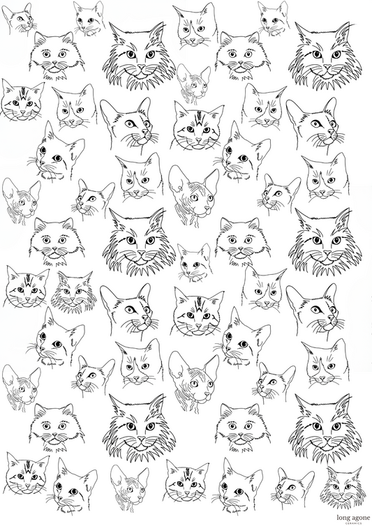 Black and White Cat Collage- A4 Size Pottery Ceramic Decal Transfer Sheet