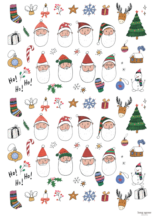 Colourful Christmas - A4 Size Pottery Ceramic Decal Transfer Sheet