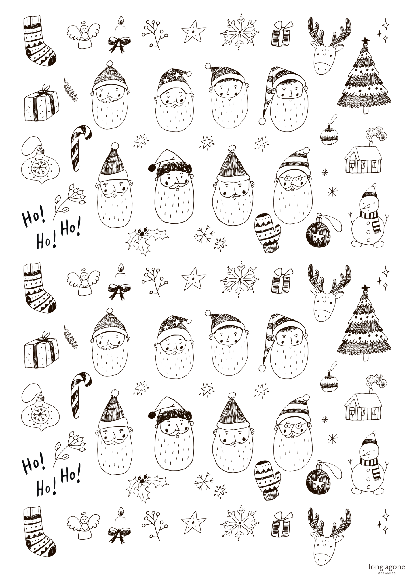 Black & White Christmas - A4 Size Pottery Ceramic Decal Transfer Sheet