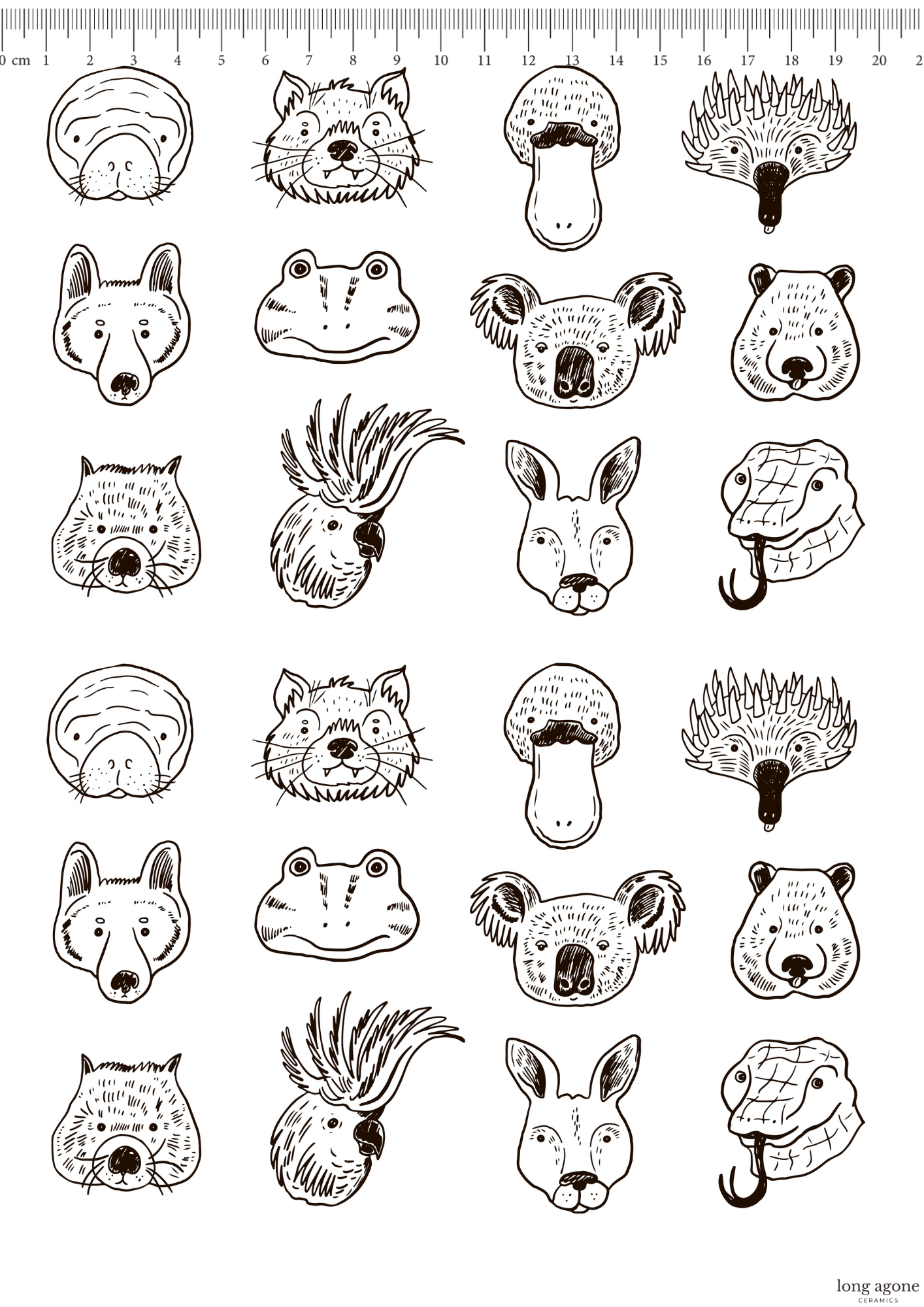 Aussie Animal Faces- A4 Size Pottery Ceramic Decal Transfer Sheet