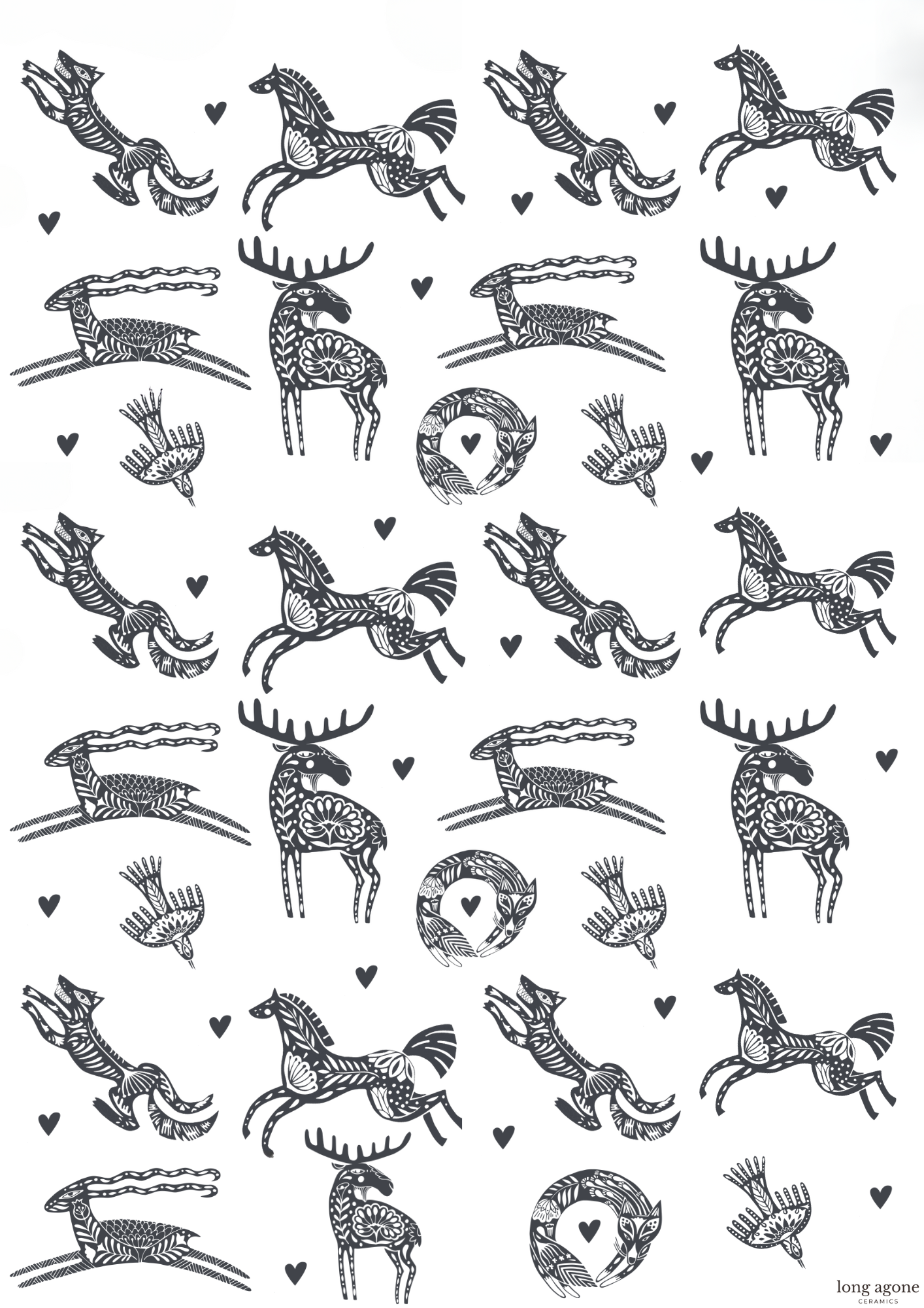 Folk Forest Companions- A4 Size Pottery Ceramic Decal Transfer Sheet  Overglaze Decal Sheet