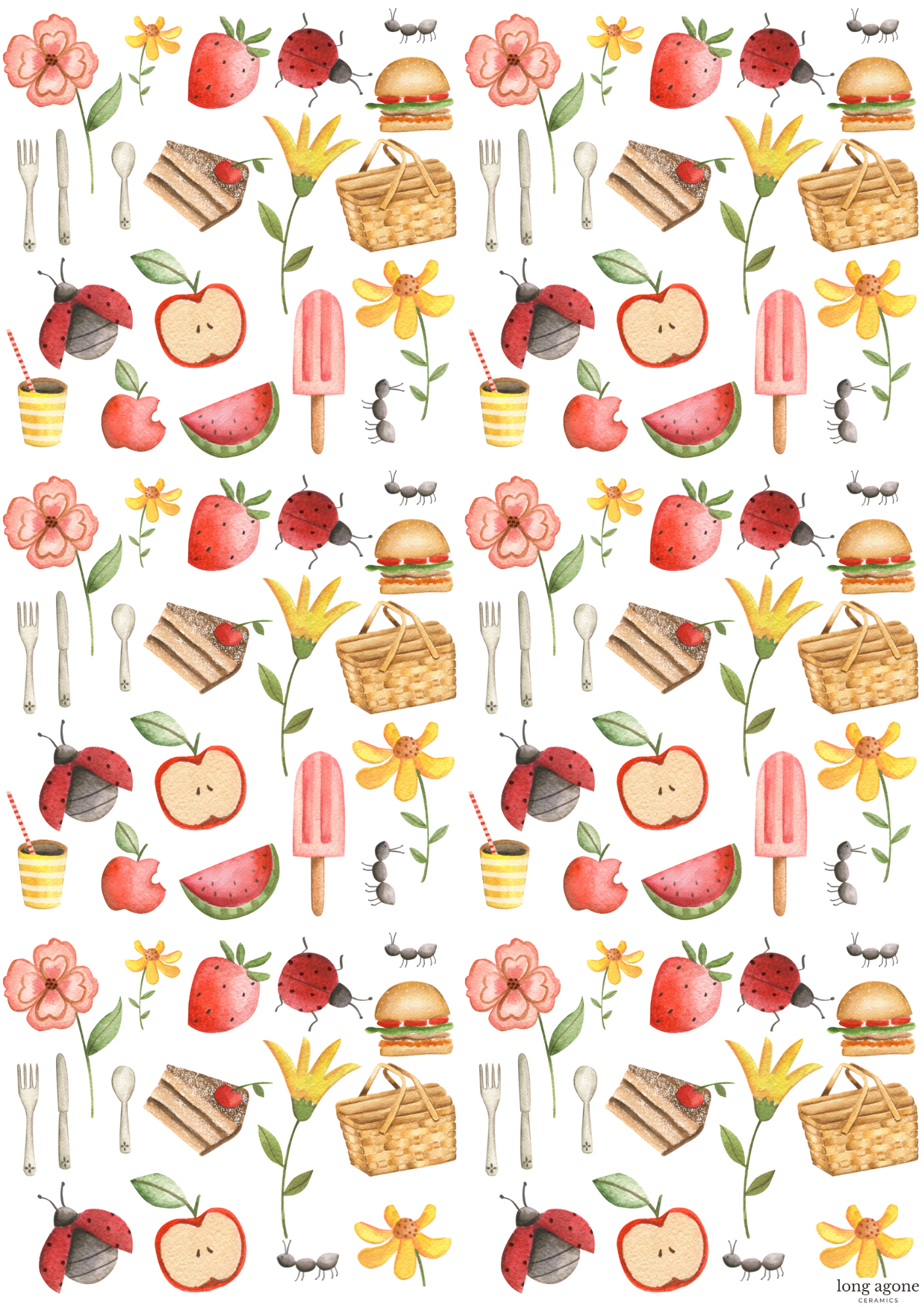 Colourful Picnic- A4 Size Pottery Ceramic Decal Transfer Sheet