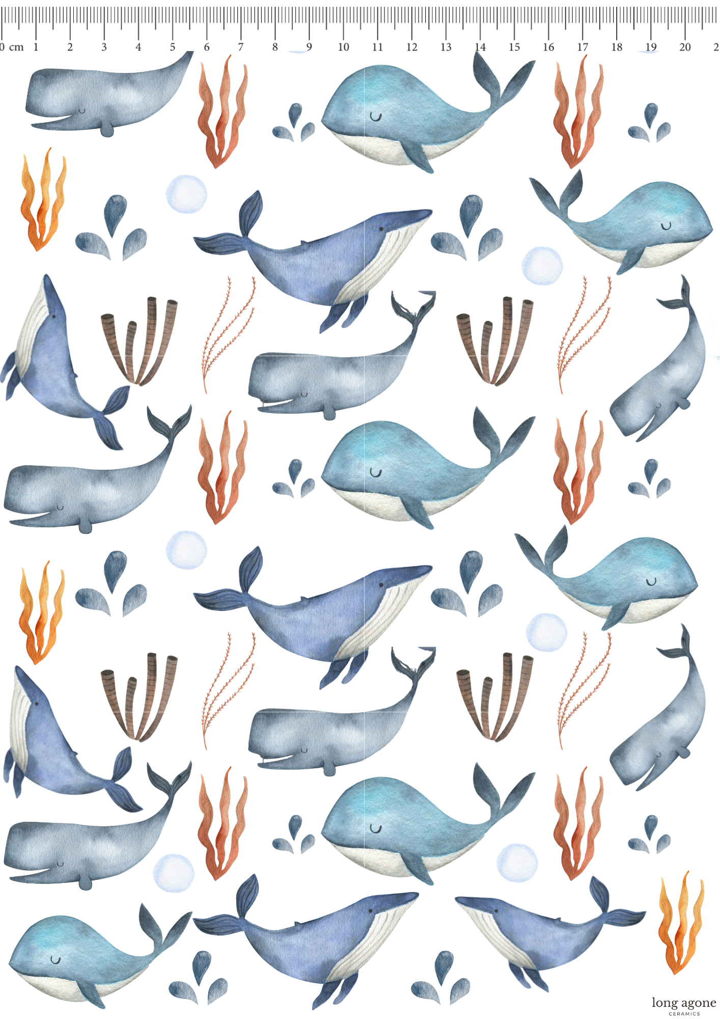 Watercolour Whales - A4 Size Pottery Ceramic Decal Transfer Sheet